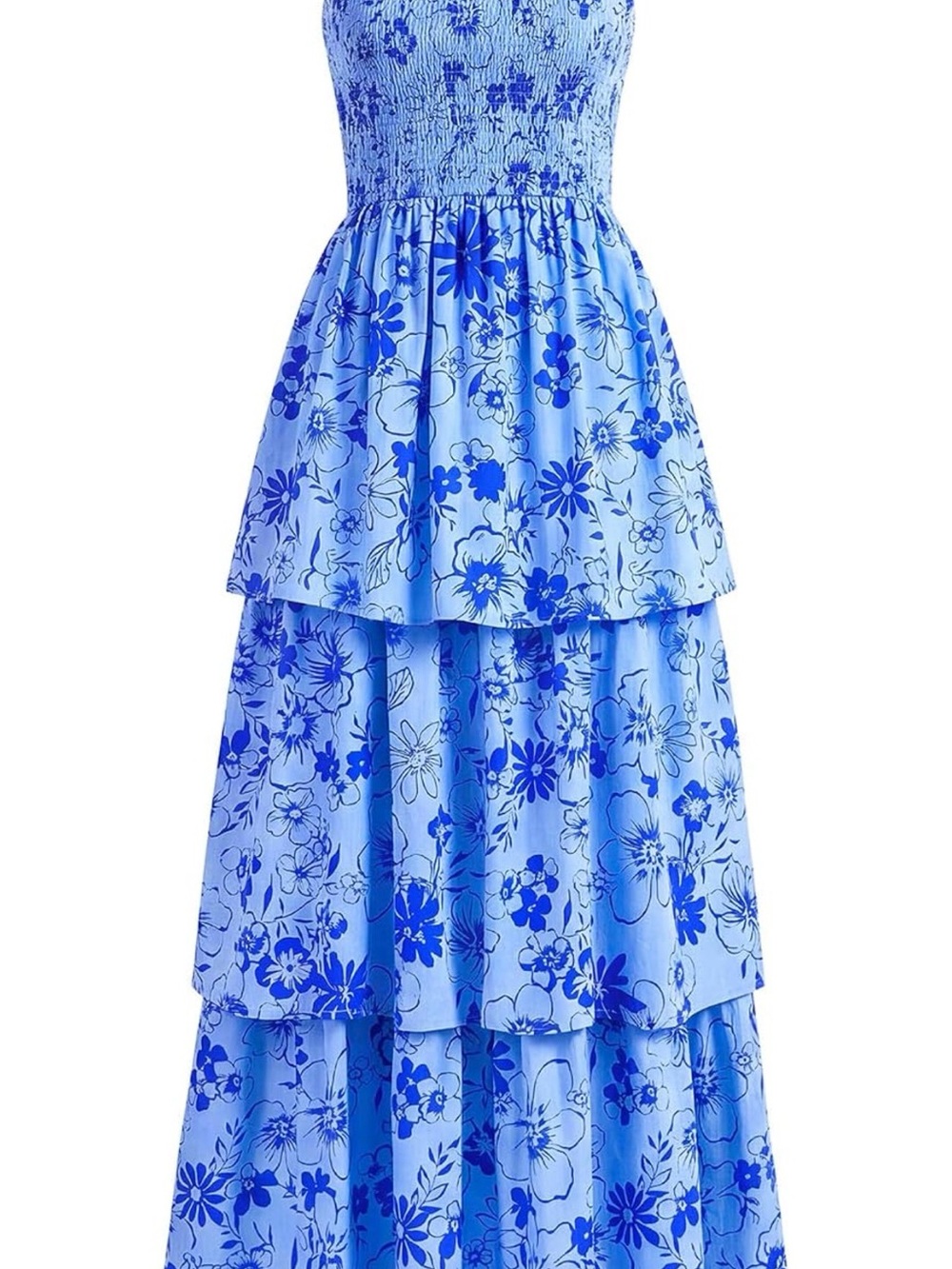 Amazon Blue Floral Tiered Maxi Dress